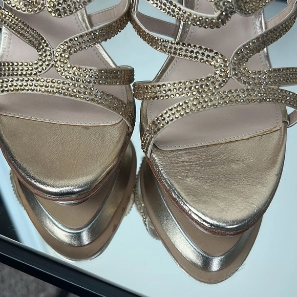 PELLE MODA FARAH EVENING SANDAL PLATINUM LEATHER Rhinestone Platform High Heels - Picture 13 of 13